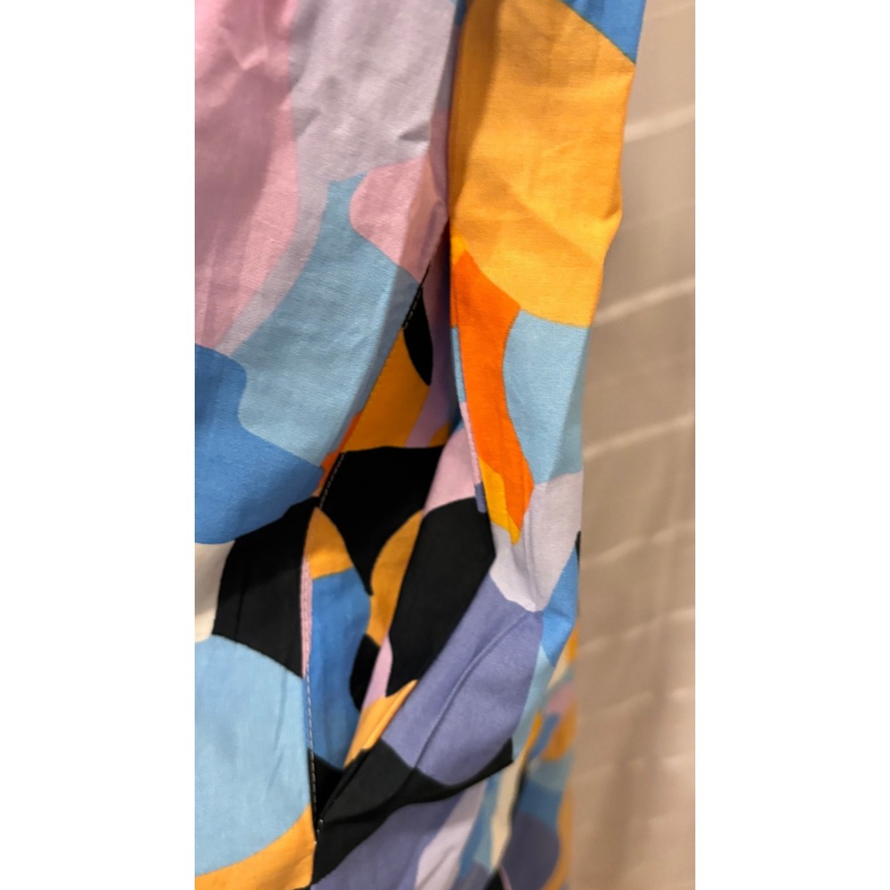 Anthropologie Abstract Swirl Print Smocked Waist Midi Dress Short Sleeve Large - Picture 6 of 6